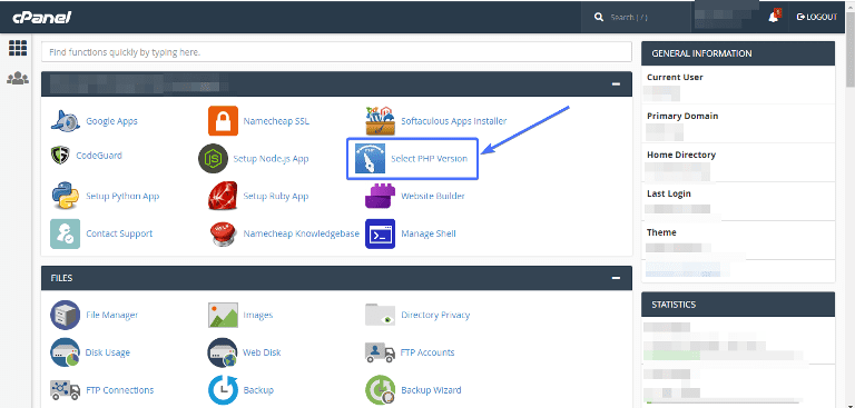 click select php version in cpanel