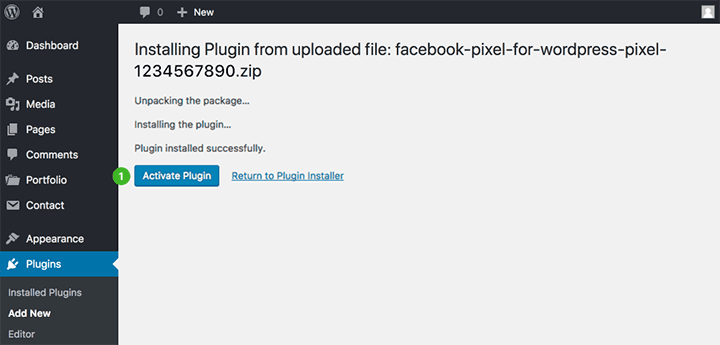 Official Pixel Plugin Finished Installation